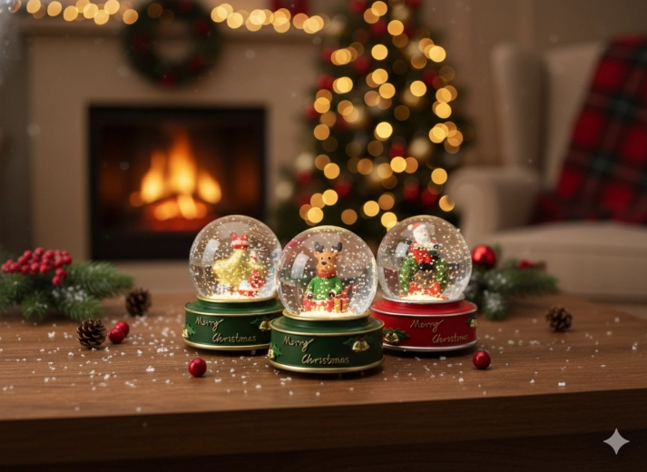 Kerst-sneeuwbol met kerstman, ster en rendier 7,8 × 7,8 × 8,5 cm