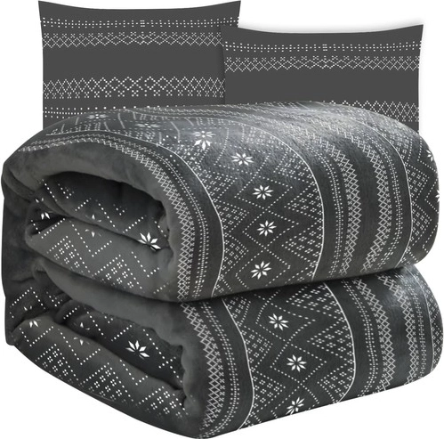 Zachte winterdeken met twee kussenhoezen RUHHY, grijs 160 × 200 cm