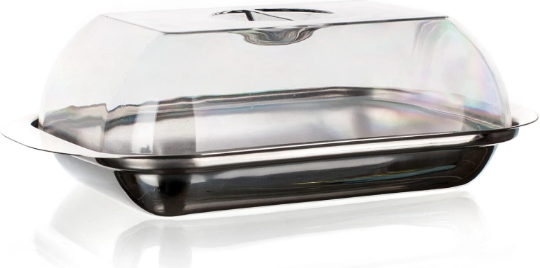 Boterdoos CULINARIA van roestvrij staal met transparant deksel 17,8 × 11 × 5,5 cm