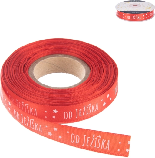 Polyester kerstlint „Van de Kerstman” rood 25 m