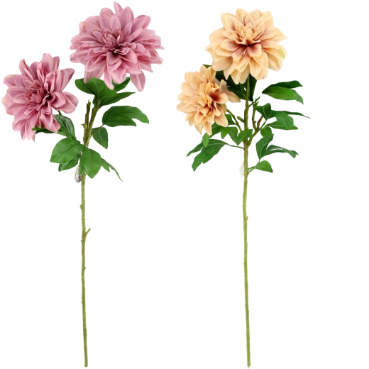 Kunsttak met twee dahlia’s 95 cm, kleurenmix