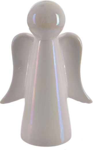 Keramische witte engel met parelmoereffect 16 cm