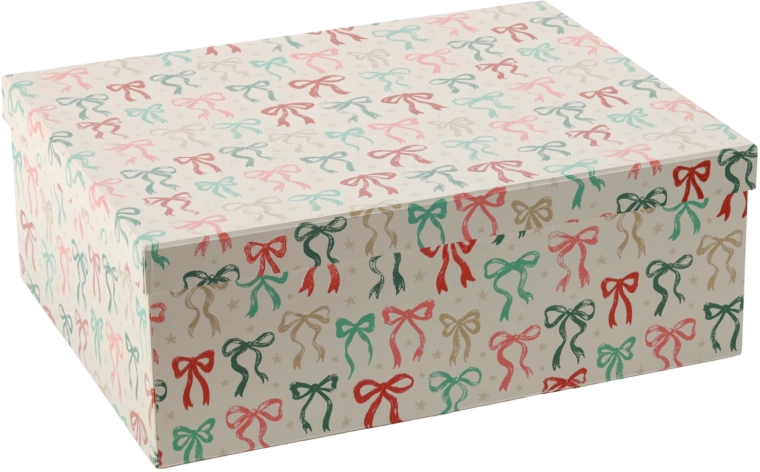 Cadeaudoos met kerstmotief en strik 41 × 32 × 15 cm - 1 stuk