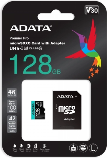 microSD-geheugenkaart 128 GB UHS‑I U3 V30 A2 + adapter