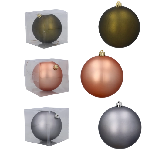 Matte kerstbal 12 cm – olijfgroen, koper of grafiet