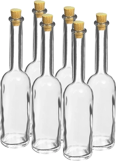 Glazen flesje 100 ml met kurkstop, set van 6 stuks