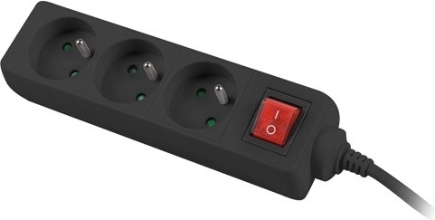 Stekkerdoos 1,5 m zwart 3 stopcontacten met schakelaar