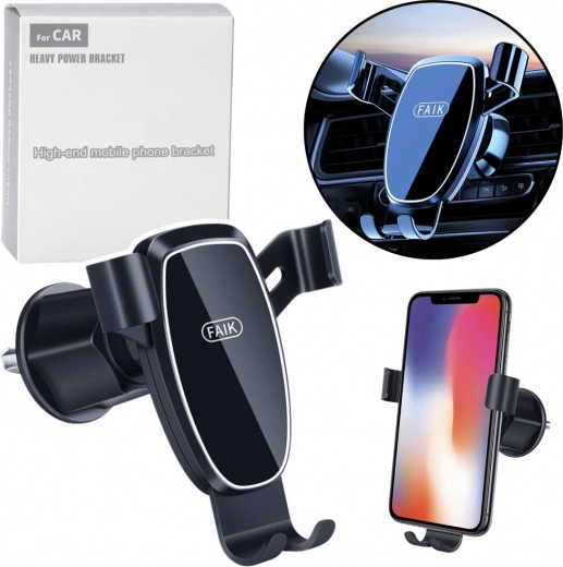 Gravitatie autohouder voor telefoon voor ventilatierooster – zwart