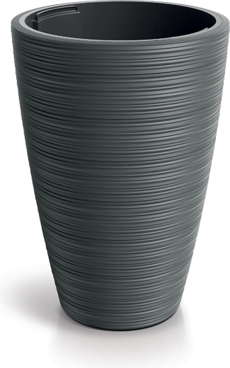 Bloempot Vena Round 39 cm – donkergrijze kunststof pot met inzet