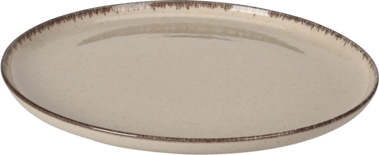 Porseleinen plat bord 27 cm, beige met bruine rand