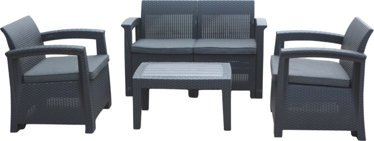 Tuin loungeset antraciet – 2 fauteuils, bank en salontafel
