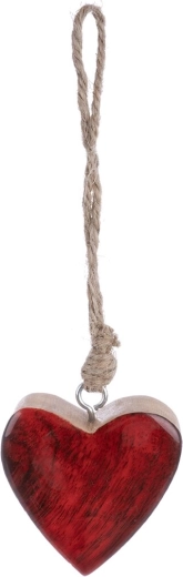 Hangend houten hart van mangohout rood