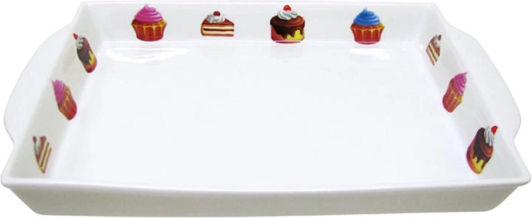 Keramische rechthoekige schaal met cake-decor 27,2 × 28 × 3,3 cm