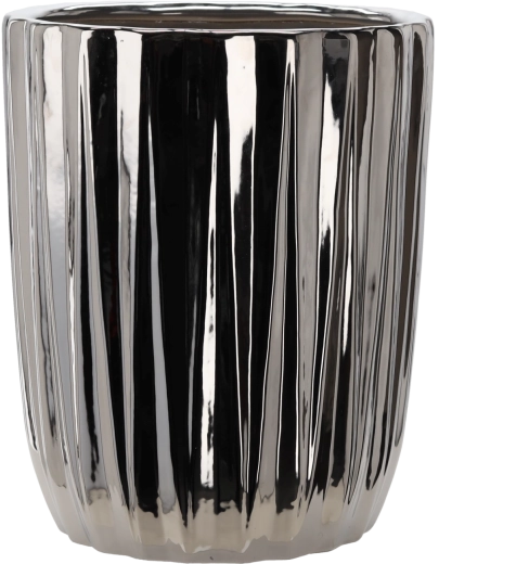 Keramische bloempotcover, zilverkleurig, gestreept, 39,5 × 39,5 × 48,5 cm