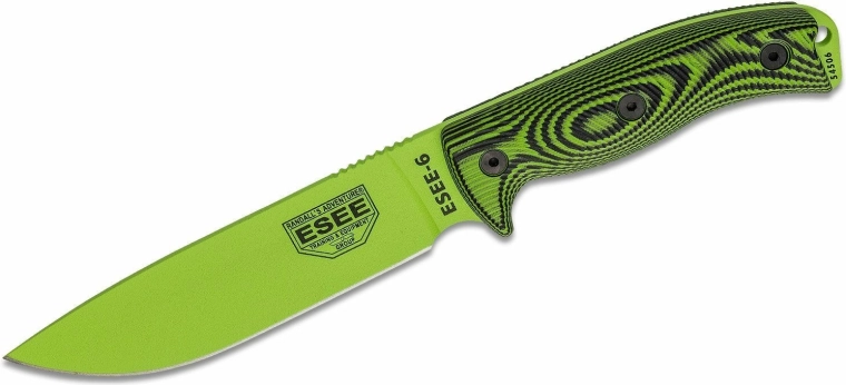 ESEE Model 6 Venom survivalmes 16,5 cm, neon‑zwart‑groen, G10, schede