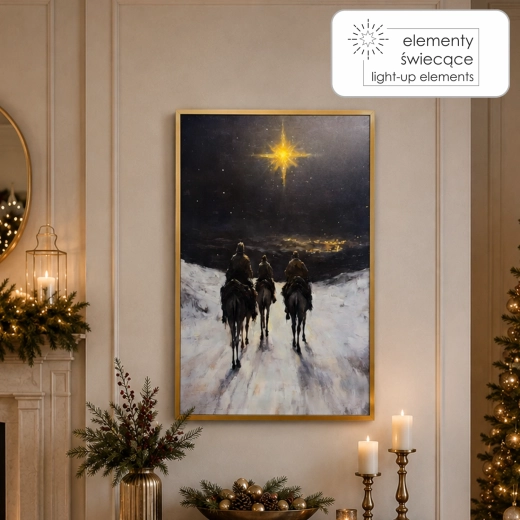 Canvasdoek met LED-achtergrondverlichting Drie Koningen 40 × 60 cm, gouden lijst