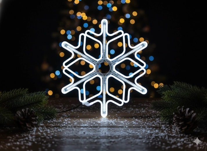 Neon LED-sneeuwvlok 60 cm – koud wit met flasheffect, voor binnen en buiten