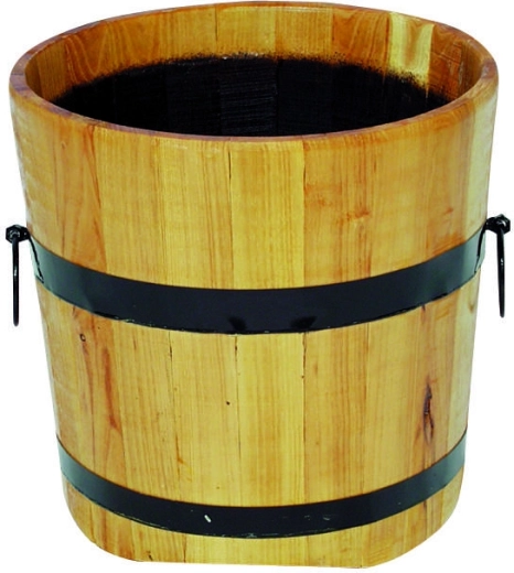 Houten plantenbak met metalen ringen 35 × 35 cm