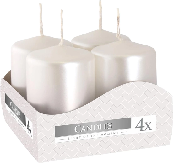Adventkaarsen 60 × 40 mm metallic wit glans (4 stuks)