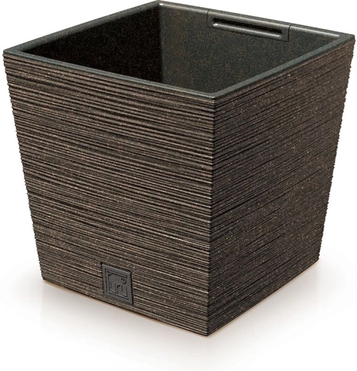 Bloempot Furu Square Low Eco Wood met inzet 24 cm – koffie