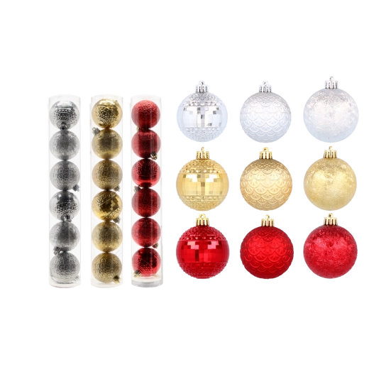 set van kerstballen 6 cm in rood, goud en zilver, onbreekbaar