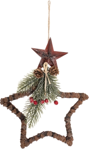 Hangdecoratie ster met dennenmotief bruin
