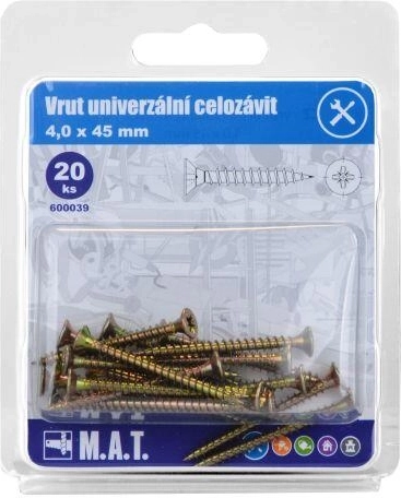 Universele schroef, volle draad 4 × 45 mm, verzinkt, 20 stuks