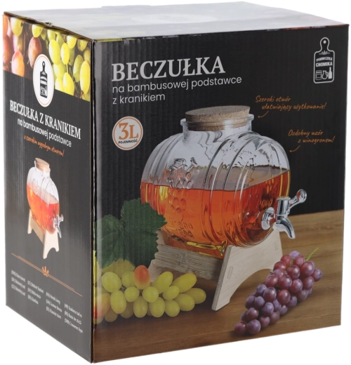 Beczułka Winogrono drankdispenser 3 l met kraantje en bamboestandaard