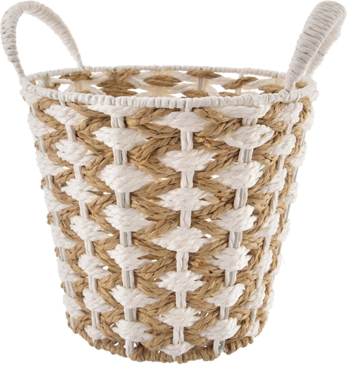 Grote rieten opbergmand beige-wit 32 × 32 × 28 cm