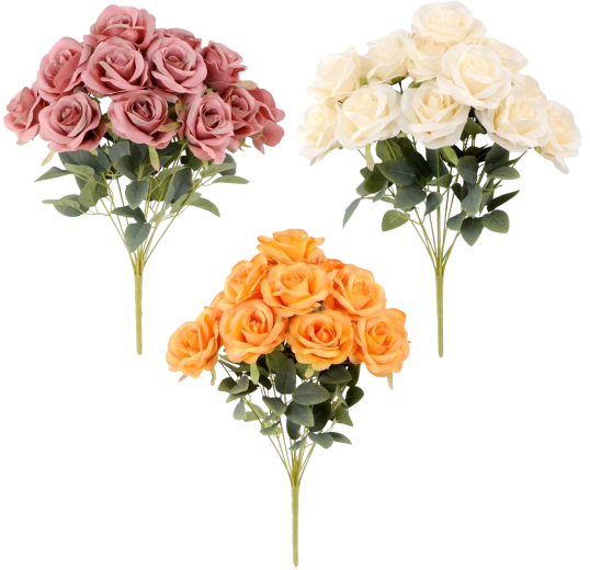 Kunstboeket rozen (12 bloemen) 47 cm – mix van kleuren