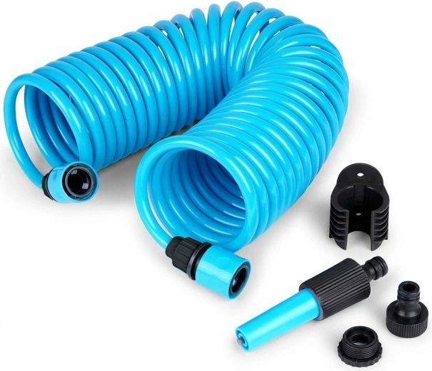 Spiraalslang voor de tuin 10 m met spuitpistool en wandhouder