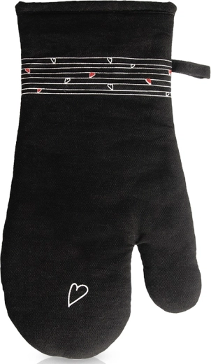 Katoenen ovenhandschoen met magneet zwart Hart 32 cm