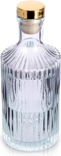 Glazen fles met kurk 250 ml, geribbeld, met gouden dop