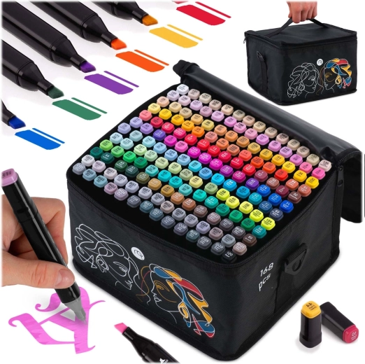 Alcoholische dubbelzijdige markers met etui 168 stuks NUKIDO