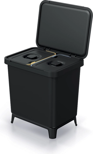 Dubbelvak prullenbak 2×10 l van gerecycled plastic, zwart