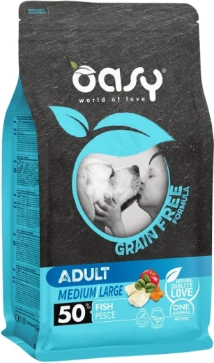 Oasy Grain Free Adult Medium/Large Fish brokjes voor honden 12 kg