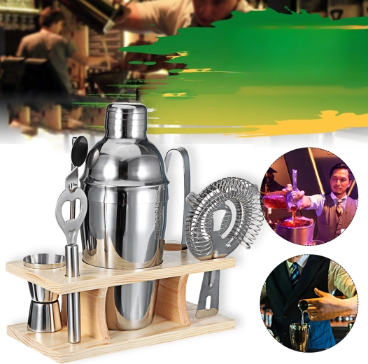 Professionele barmanset met shaker en houten standaard