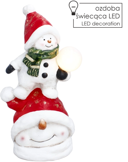 Kerst decoratief beeldje sneeuwpop met LED-bol 47 cm - 1 stuk
