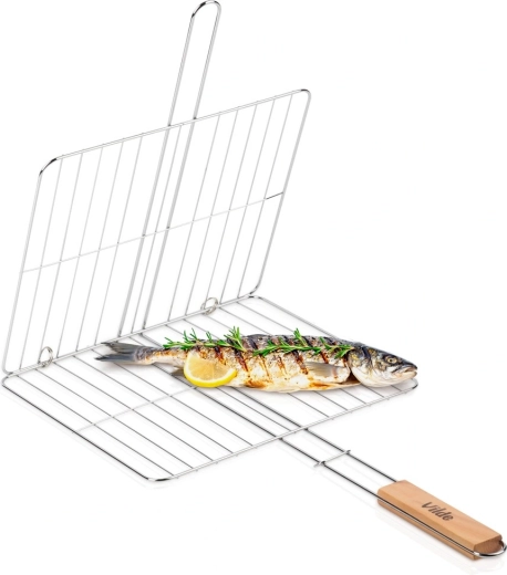 Dubbelzijdig grillrooster Vilde 33 × 29 cm met houten handgreep