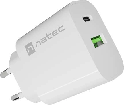 Natec Ribera netlader 20 W USB-A + USB-C, wit