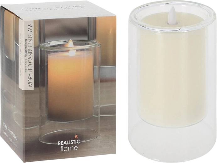 LED-kaars in glas Ivory 10 × 15 cm met flikkerende vlam