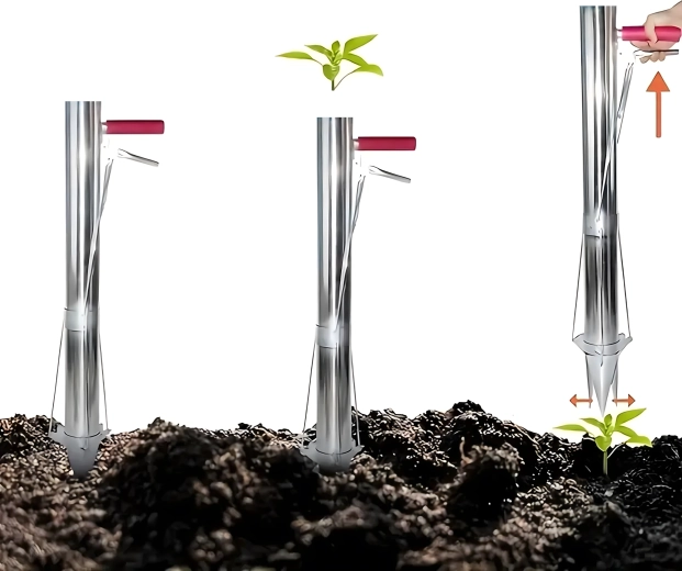 Handmatige planter voor bollen en zaailingen van roestvrij staal