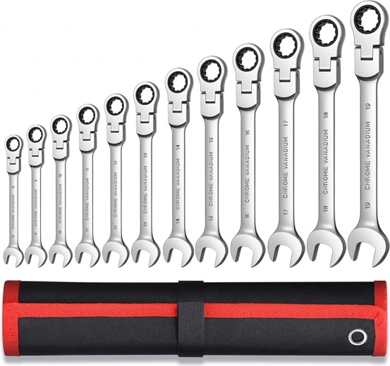 Set ratel steeksleutel-ringsleutels 8–19 mm, 12 stuks