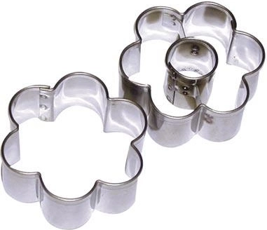 RVS uitsteekvormpjes bloem met kern 4 cm, set van 2 stuks