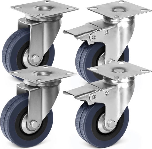 Zwenkwielen 75 mm Renew Force, set 4 stuks (2 met rem)