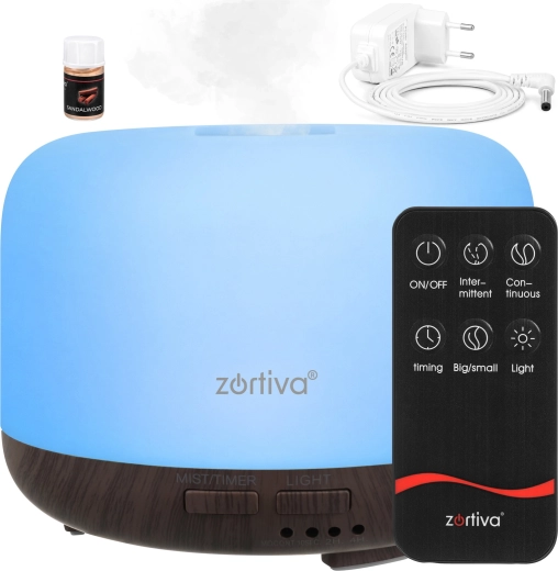 Zortiva ultrasone aroma-diffuser en luchtbevochtiger met LED-verlichting en afstandsbediening - 1 stuk