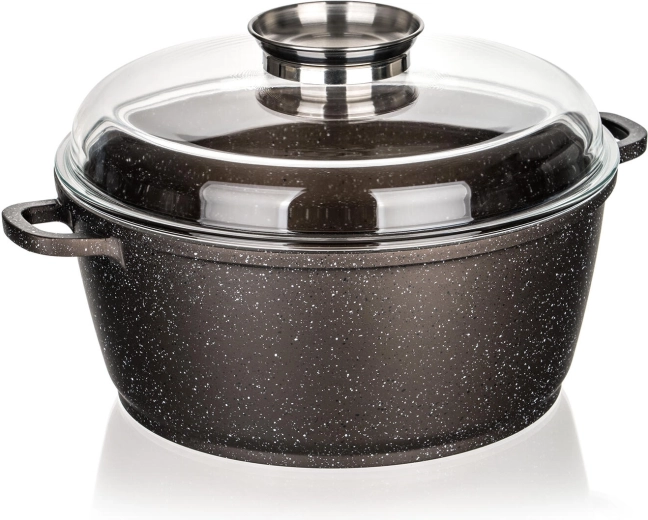 Pan met antiaanbaklaag 28 cm Premium Dark Brown met glazen deksel en aroma-knop