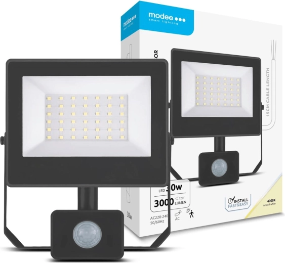 LED-schijnwerper met sensor 30 W, neutraal wit 4000 K, 3000 lm – Modee A3-serie