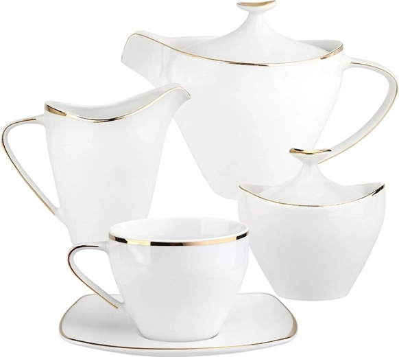 Koffieservies MariaPaula Moderna vierkant met gouden decor voor 6 personen, 15-delig