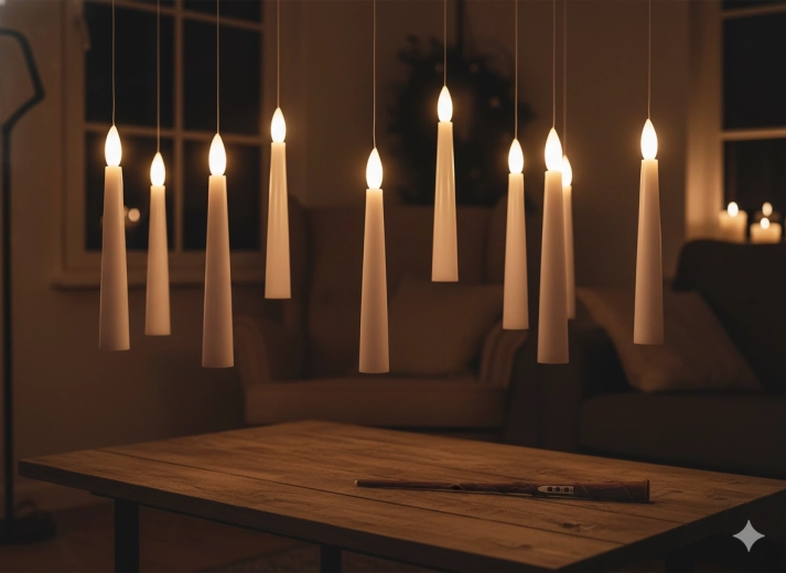 Set van 10 hangende LED-kaarsen met toverstok 1,5 × 15,5 cm